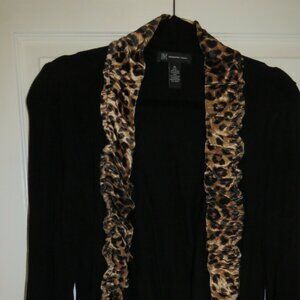 EUC INC Ruffed Leopard Print Velvet Trimmed Black Women's XL XLarge Sweater